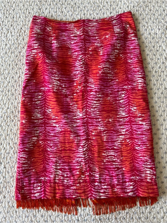 Bliss Dresses & Skirts - Bliss Pink and Red Patterned Fringe Pencil Skirt Size 8